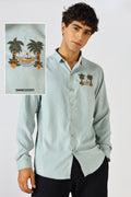 Palm Retreat Cotton Regular Fit Sky blue Embroidered Shirt | Hamptons at Broadway