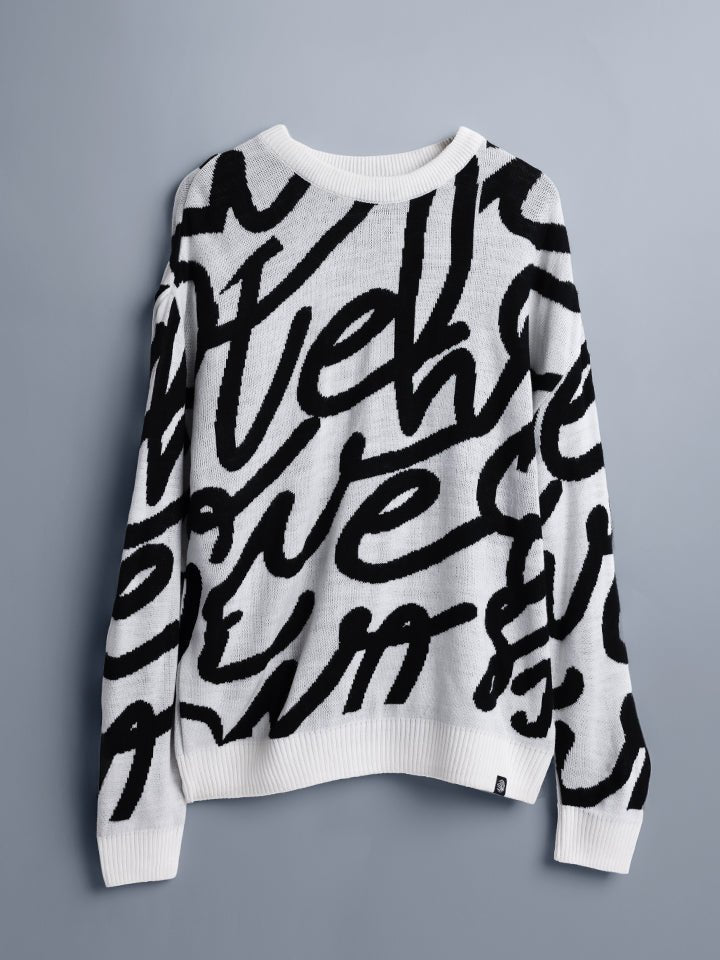 Cascade White & Black Abstract Jacquard Sweater