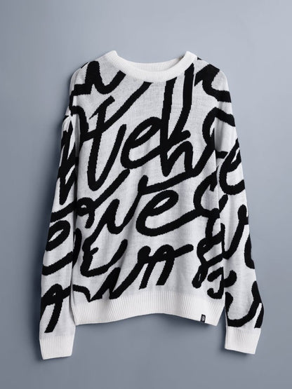 Cascade White & Black Abstract Jacquard Sweater
