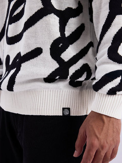 Cascade White & Black Abstract Jacquard Sweater