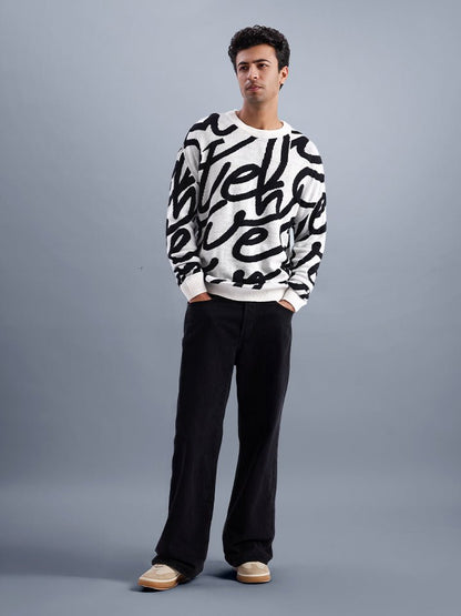 Cascade White & Black Abstract Jacquard Sweater