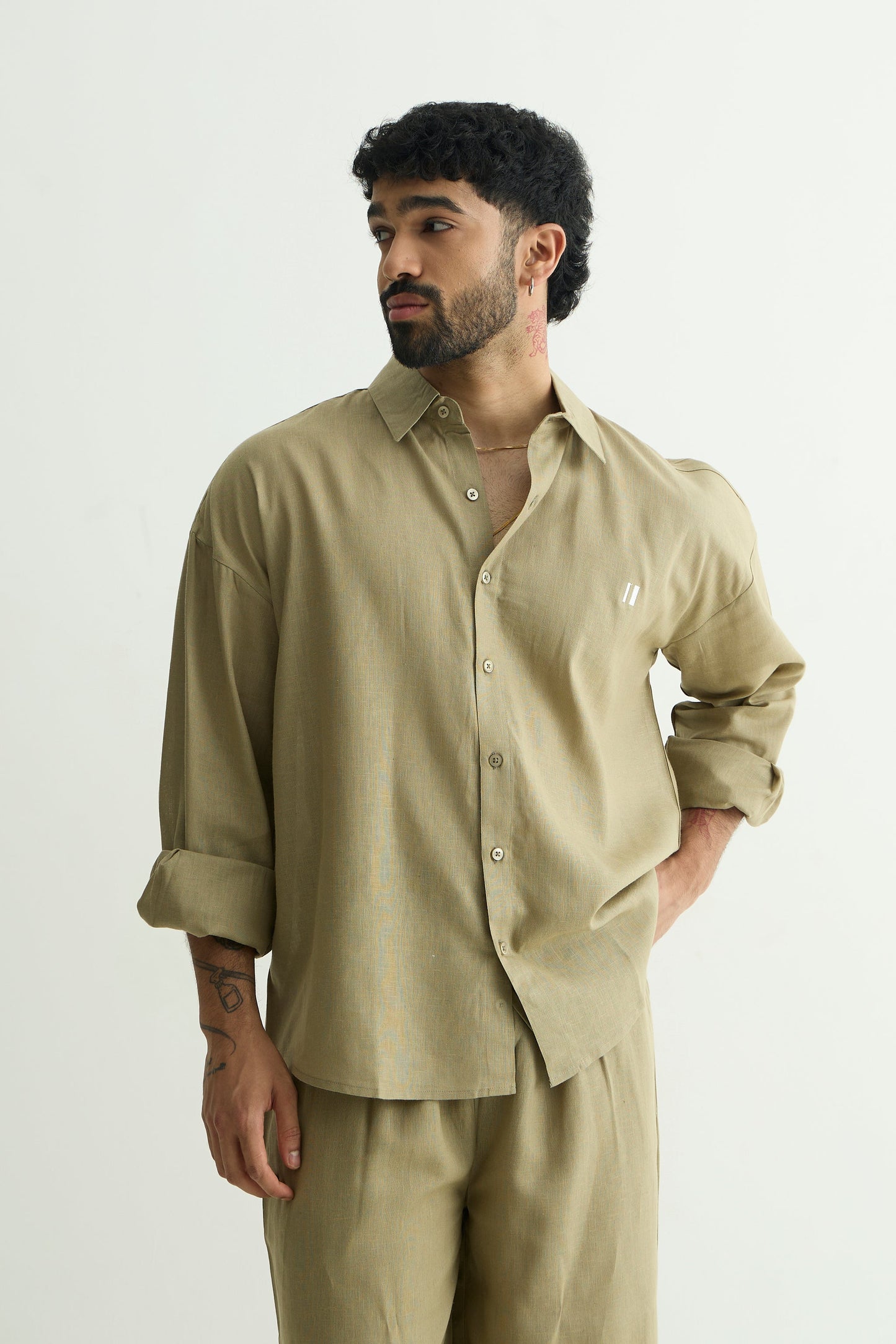 Olive Green Linen Shirt