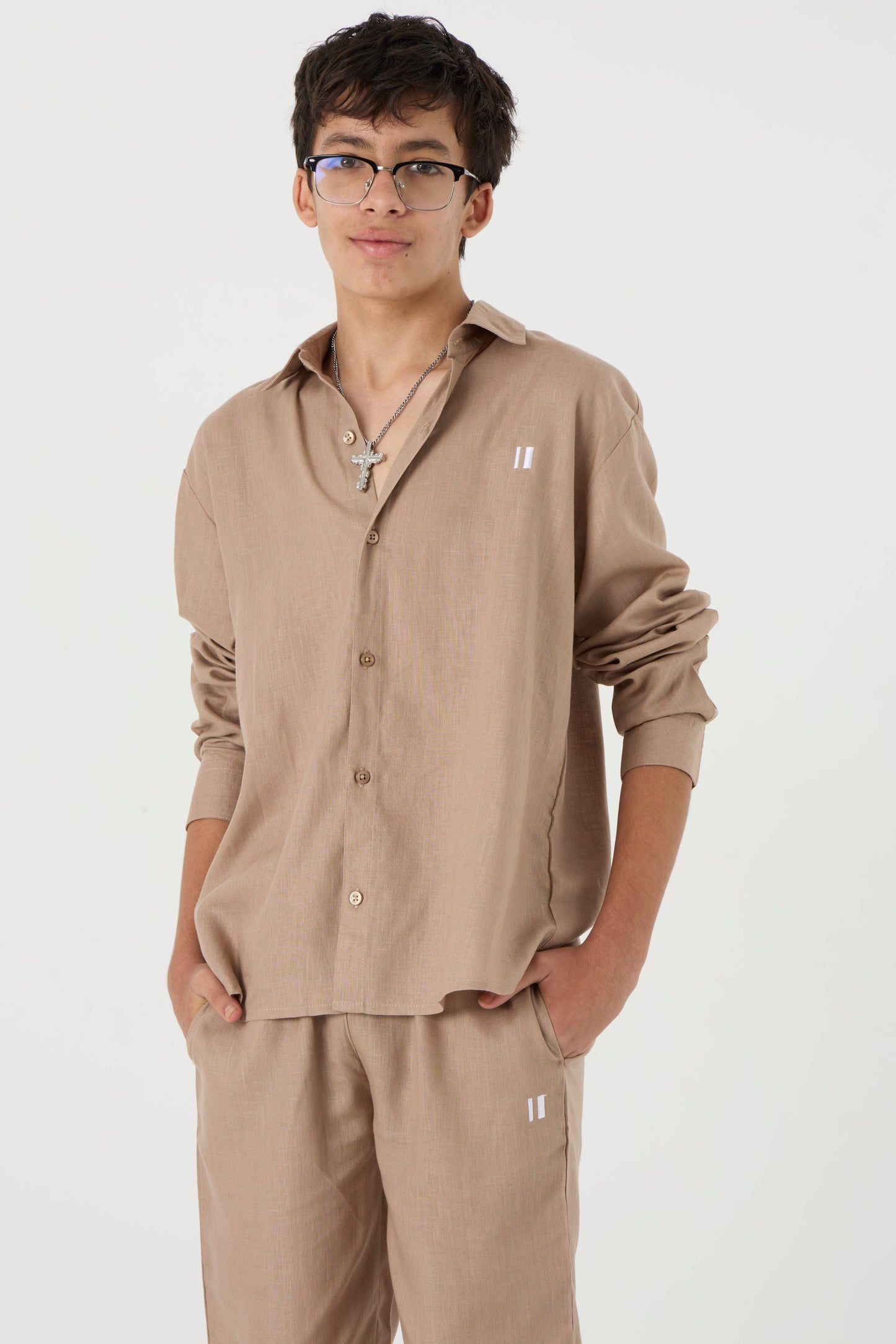 Chapter2Drip Mocha Brown linen shirt (Jr) â€” view 3
