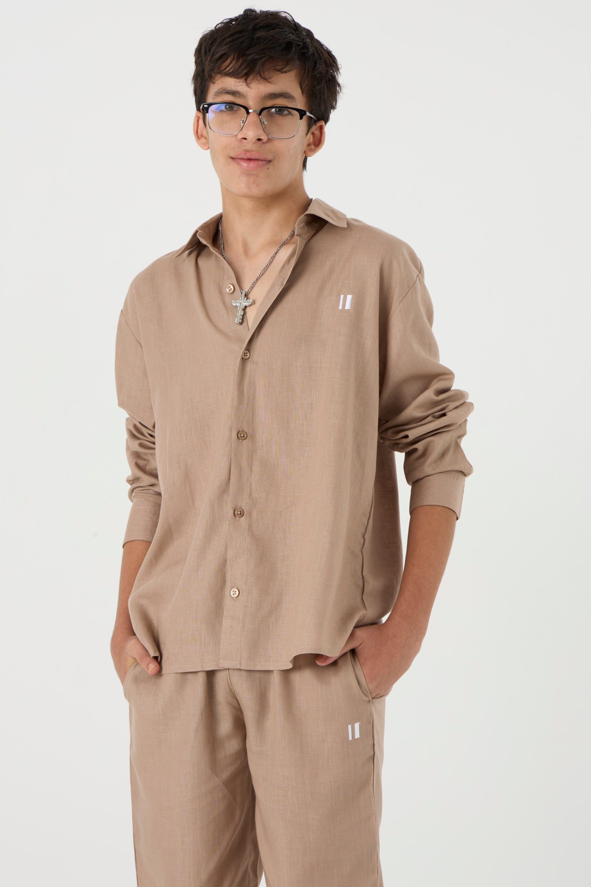 Chapter2Drip Mocha Brown linen shirt (Jr) â€” view 3