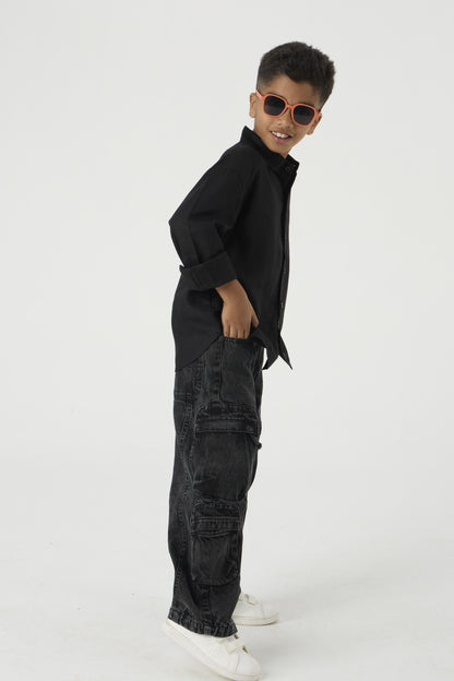 Black Linen Shirt Jr