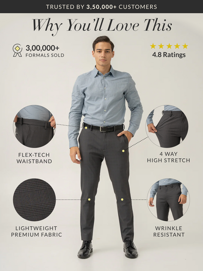 Charcoal Checks Slim Fit Formal Stretch Pants