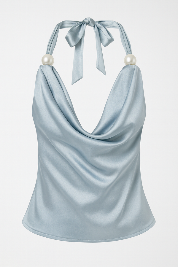 Blue Cowl Neck Top