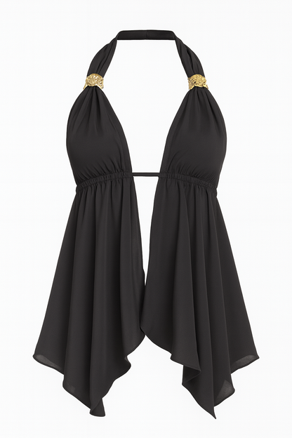 Black Tie Up Flowy Top