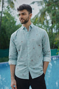 Aqua Beach Motif Cotton Regular Fit Sky Blue Embroidered Shirt | Hamptons at Broadway