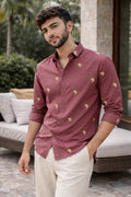 Berry Banana Motif Cotton Regular Fit Pink Embroidered Shirt | Hamptons at Broadway