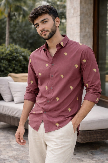 Berry Banana Motif Cotton Regular Fit Pink Embroidered Shirt | Hamptons at Broadway