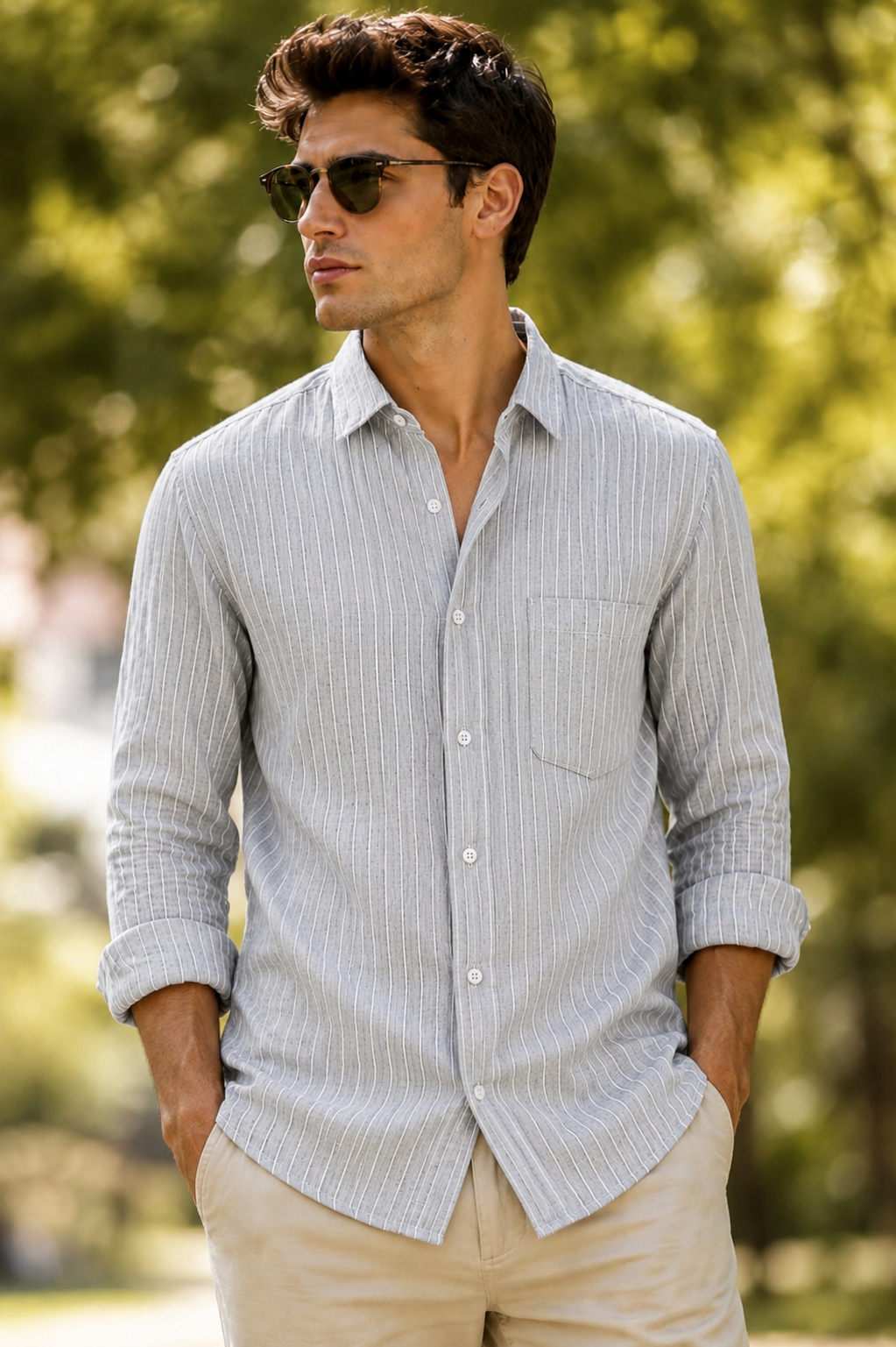 Airy Stripe Linen Cotton Blend Shirt