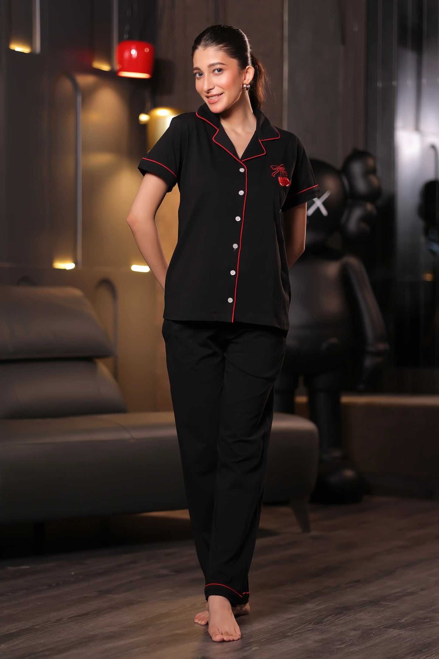 Cherry Embroidery Premium Pyjama Set