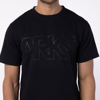 Men's French Terry Printed Round Neck T-Shirt - Black