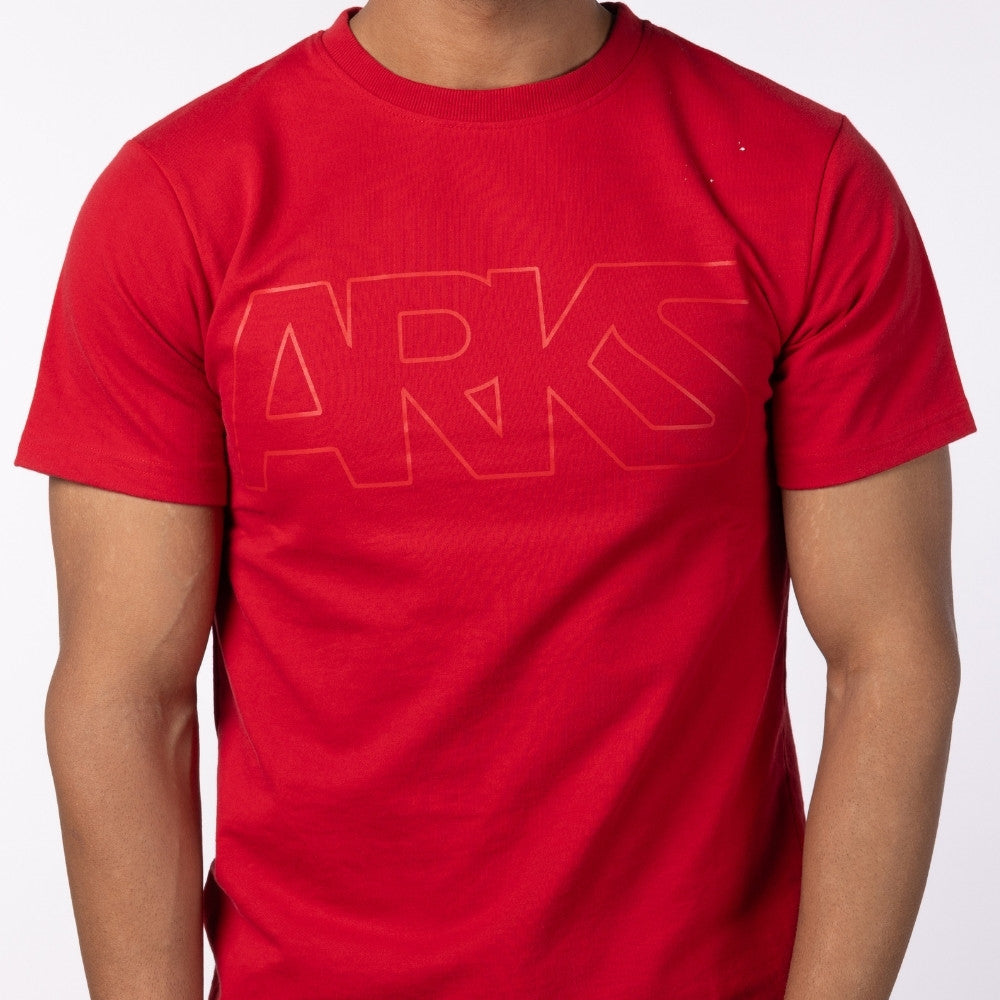 Men's French Terry Printed Round Neck T-Shirt - Red