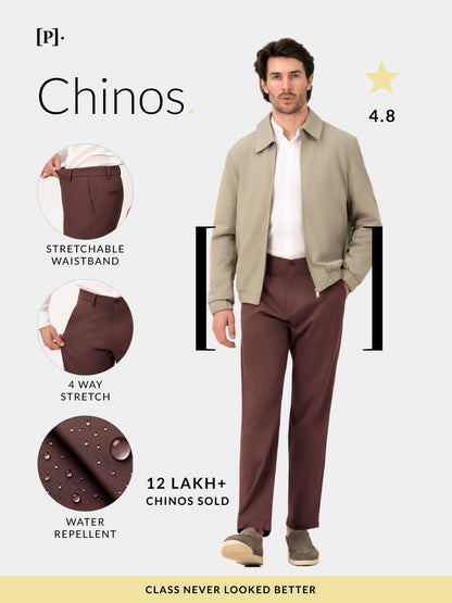 Cognora Brown Relaxed Fit Stretch Chinos for Men