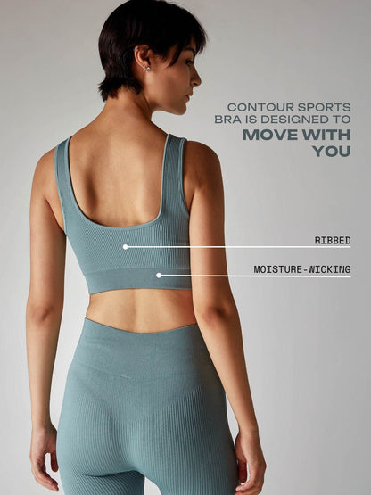 Slate Blue contoured seamless sports bra