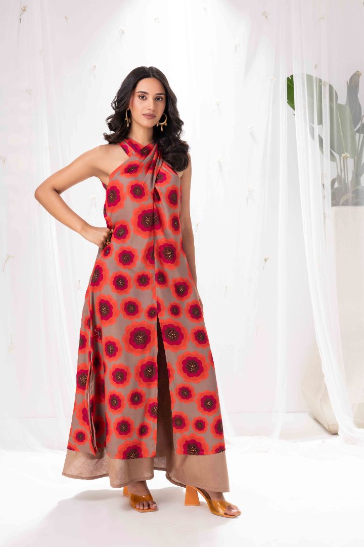 Oatmeal Floral Halter Tunic Set