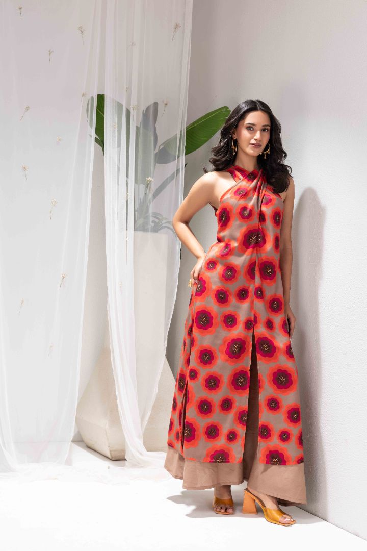 Oatmeal Floral Halter Tunic Set