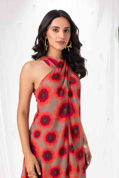 Oatmeal Floral Halter Tunic Set