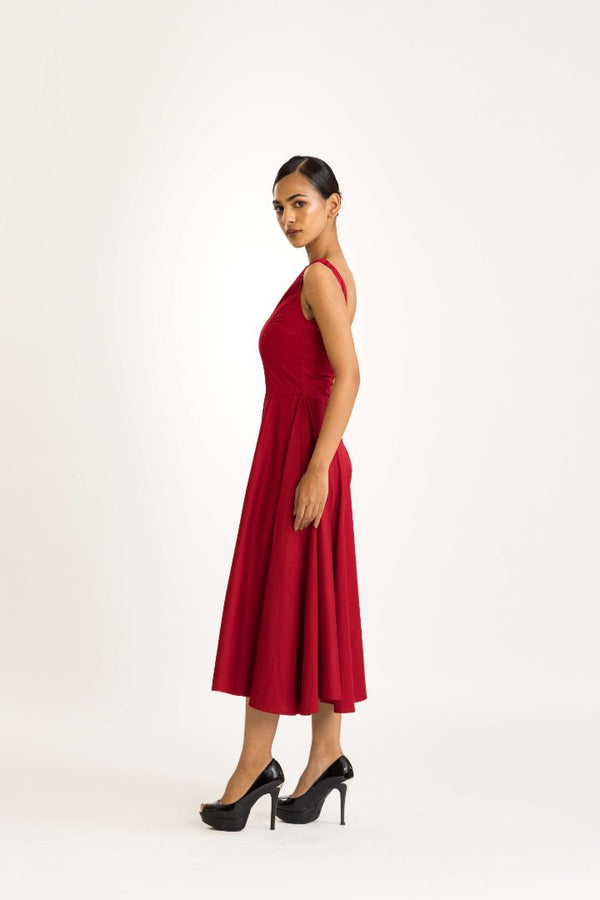 Red Satin Midi Dress