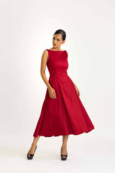 Red Satin Midi Dress