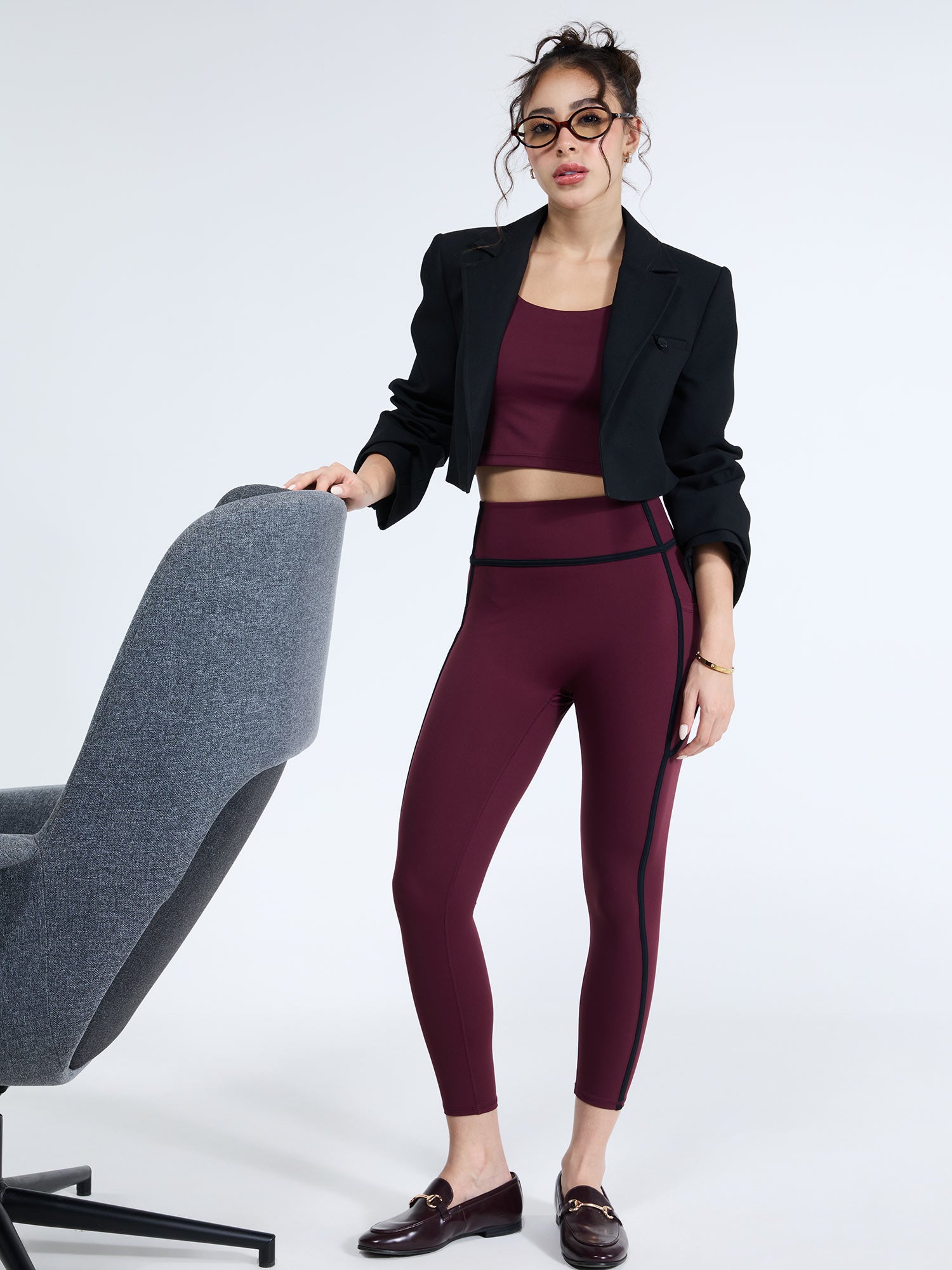 Burgundy Aerial Contrast Leggings | Cava at Broadway