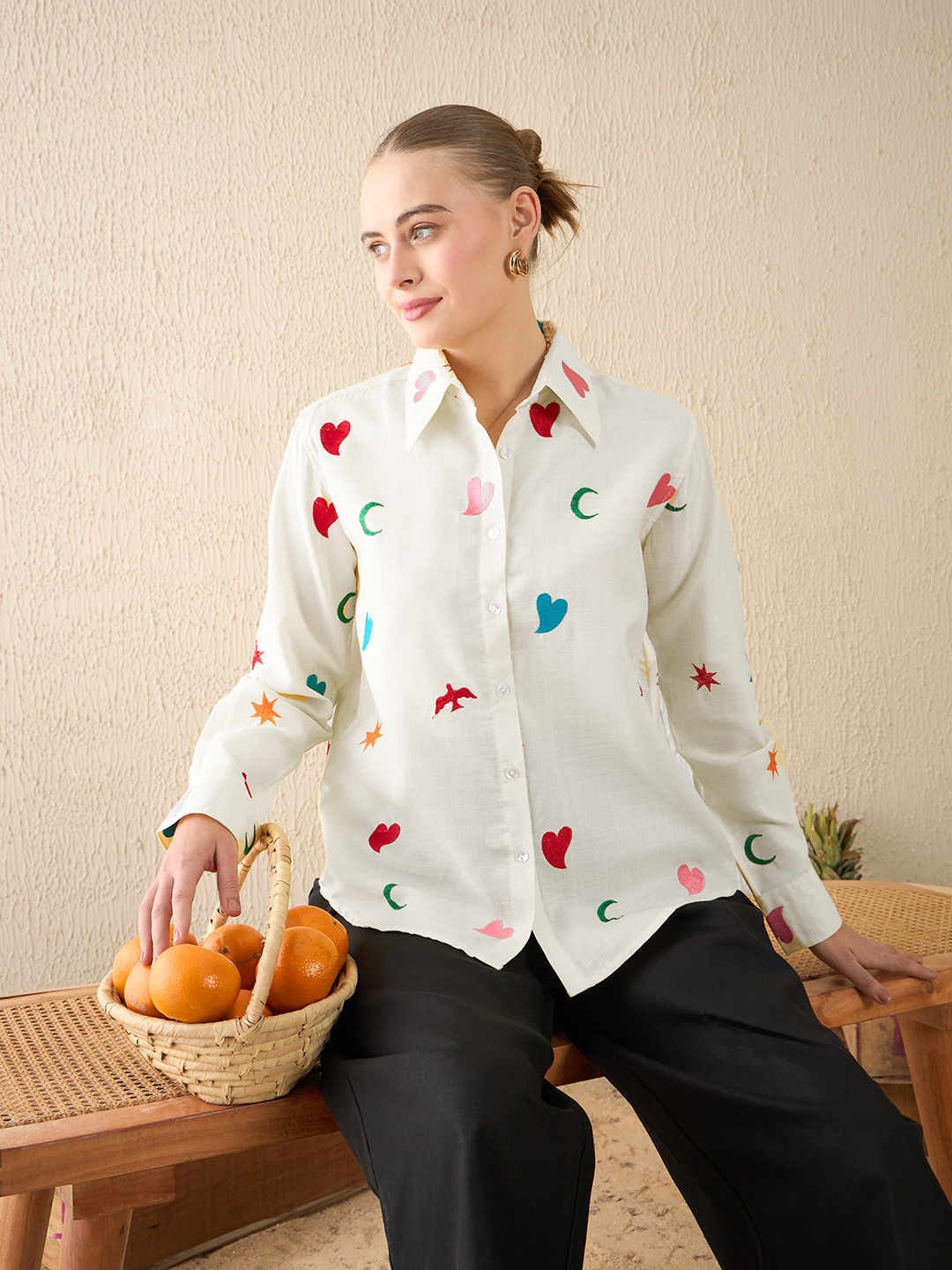 All Over Embroidered Linen Shirt