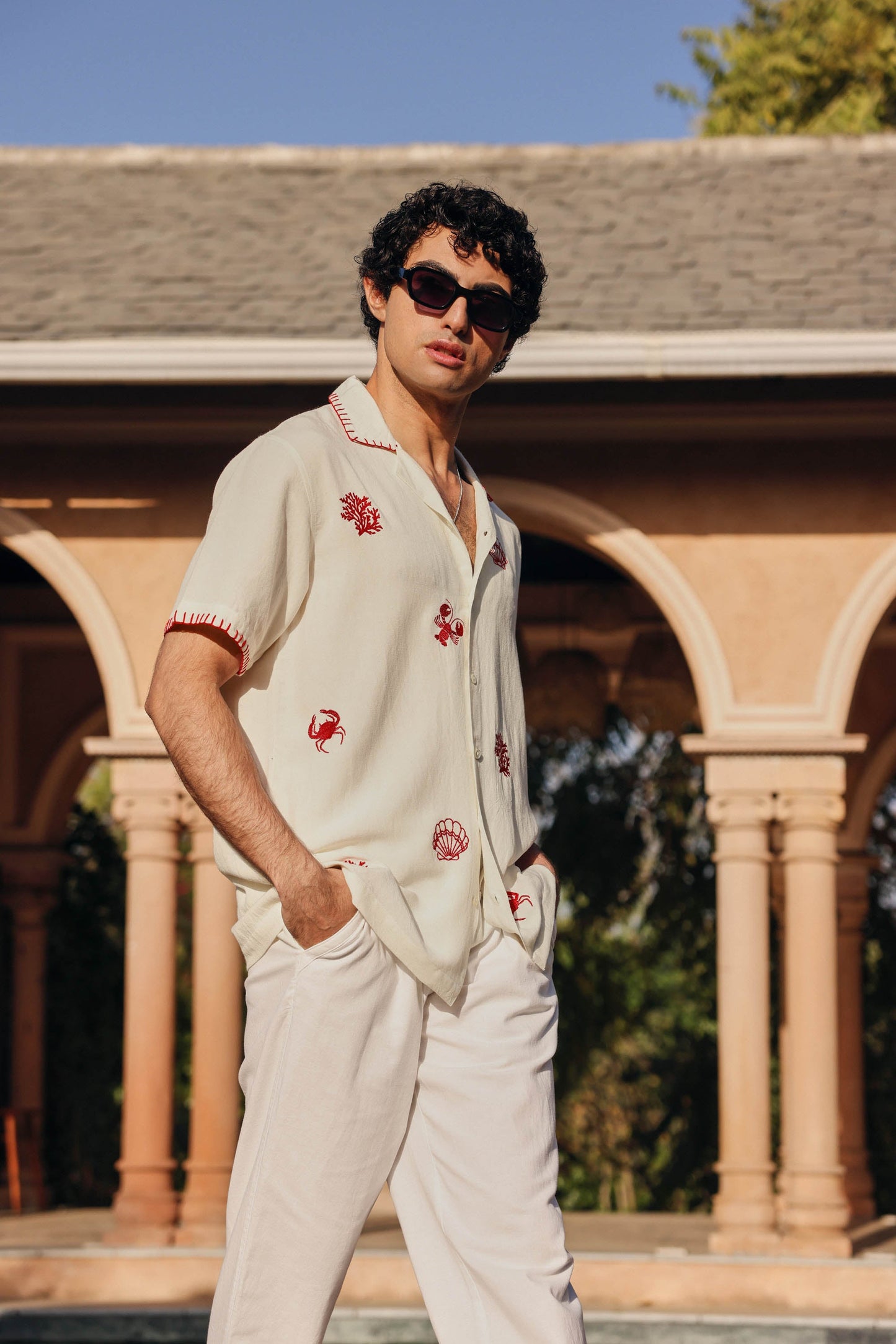 Beach Embroidered Oversized Casual Shirt | PrimalGray at Broadway