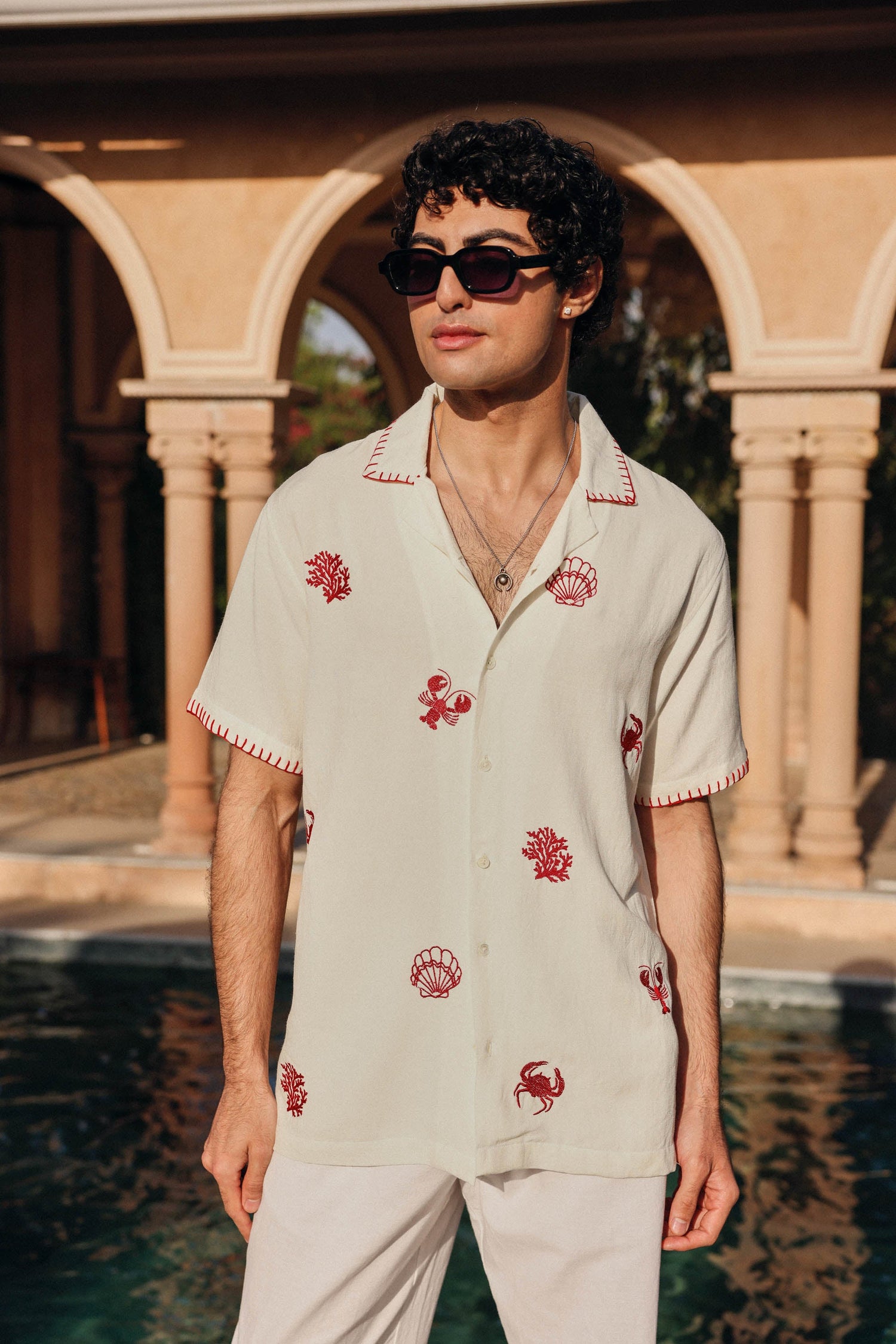 Beach Embroidered Oversized Casual Shirt | PrimalGray at Broadway