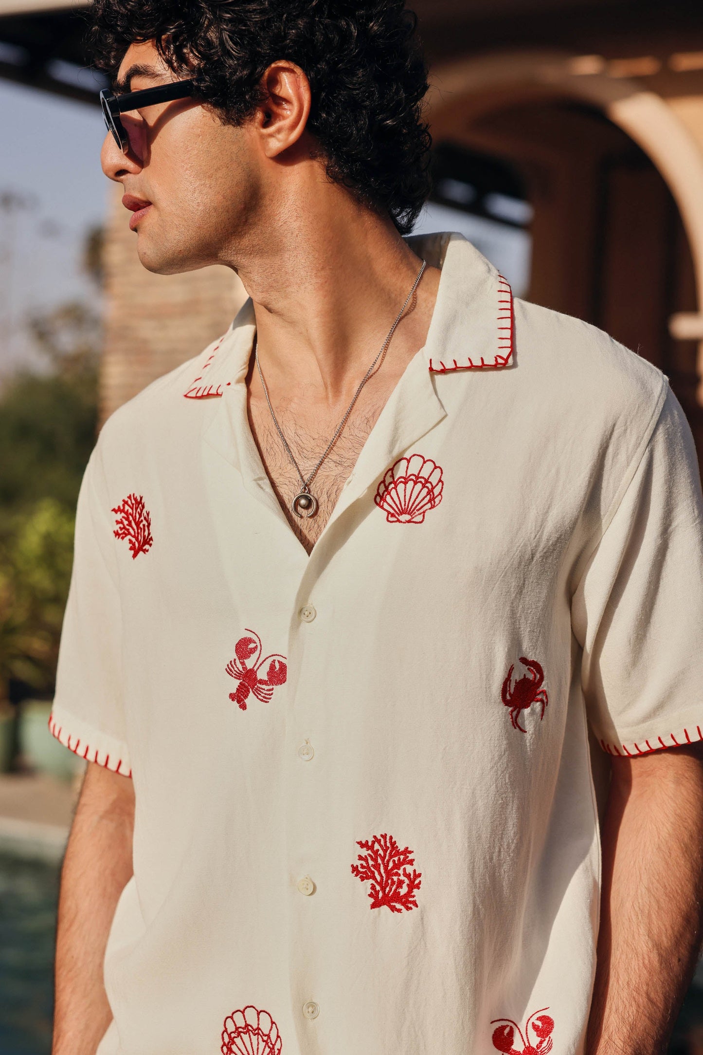 Beach Embroidered Oversized Casual Shirt | PrimalGray at Broadway