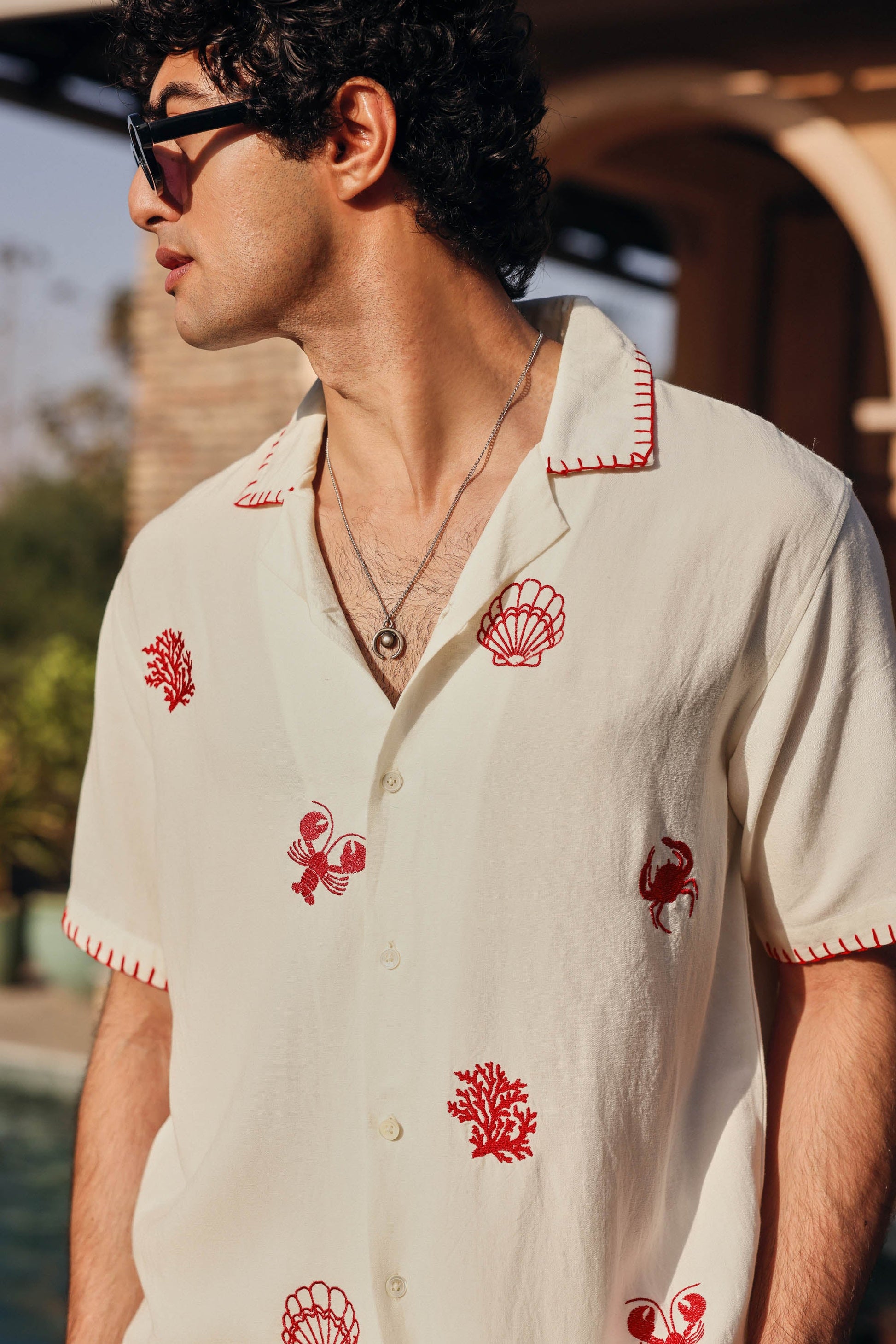 Beach Embroidered Oversized Casual Shirt | PrimalGray at Broadway