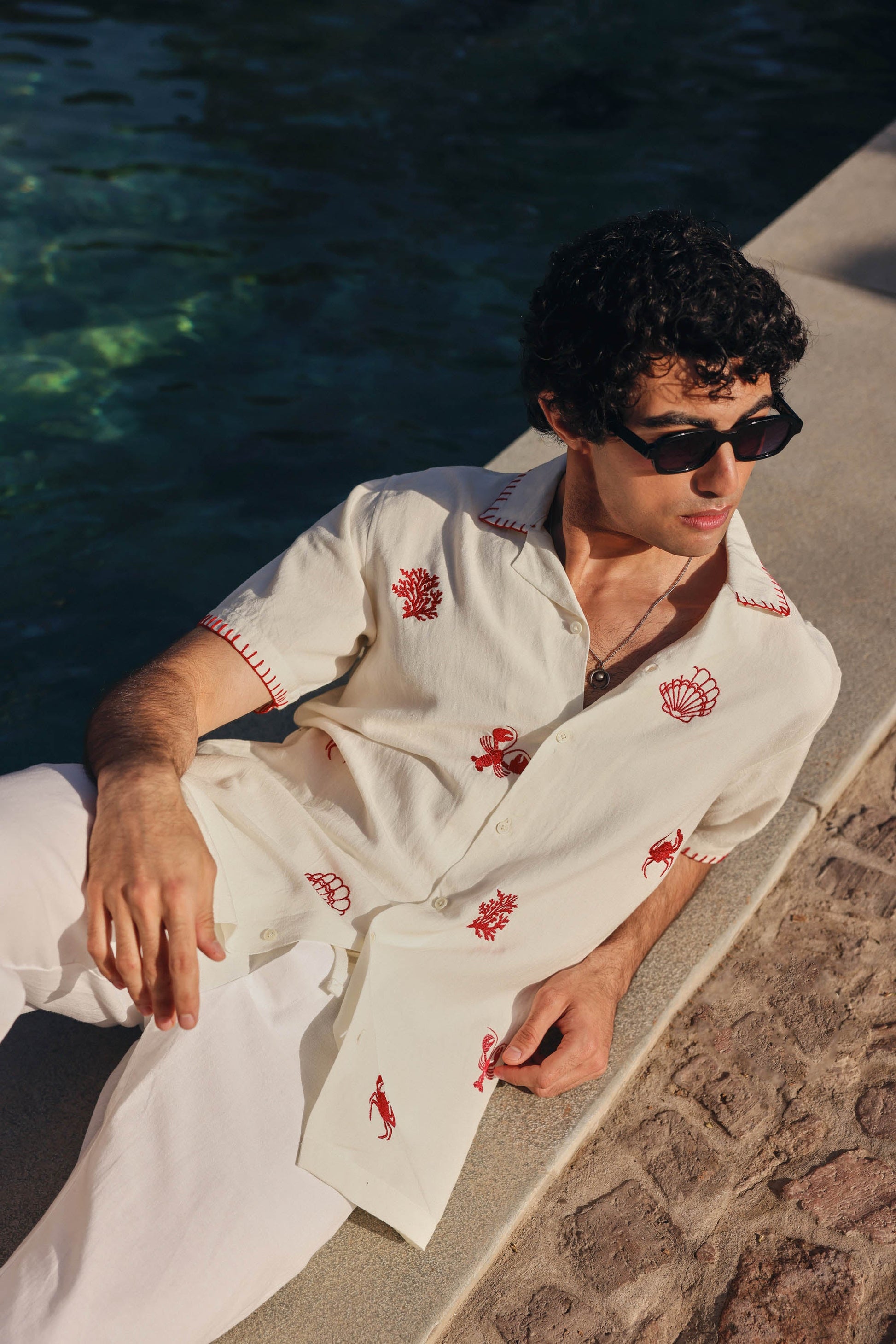 Beach Embroidered Oversized Casual Shirt | PrimalGray at Broadway