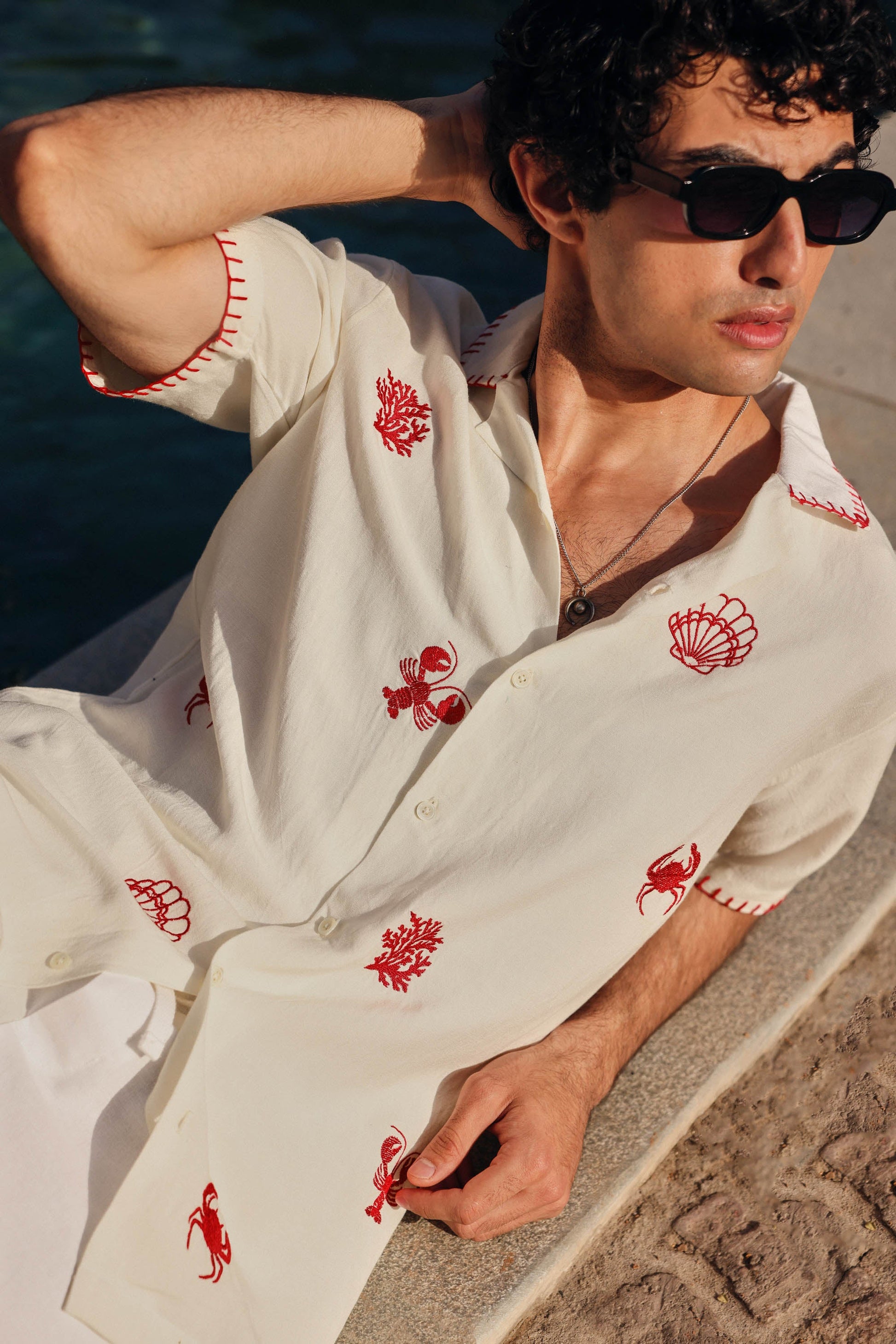 Beach Embroidered Oversized Casual Shirt | PrimalGray at Broadway