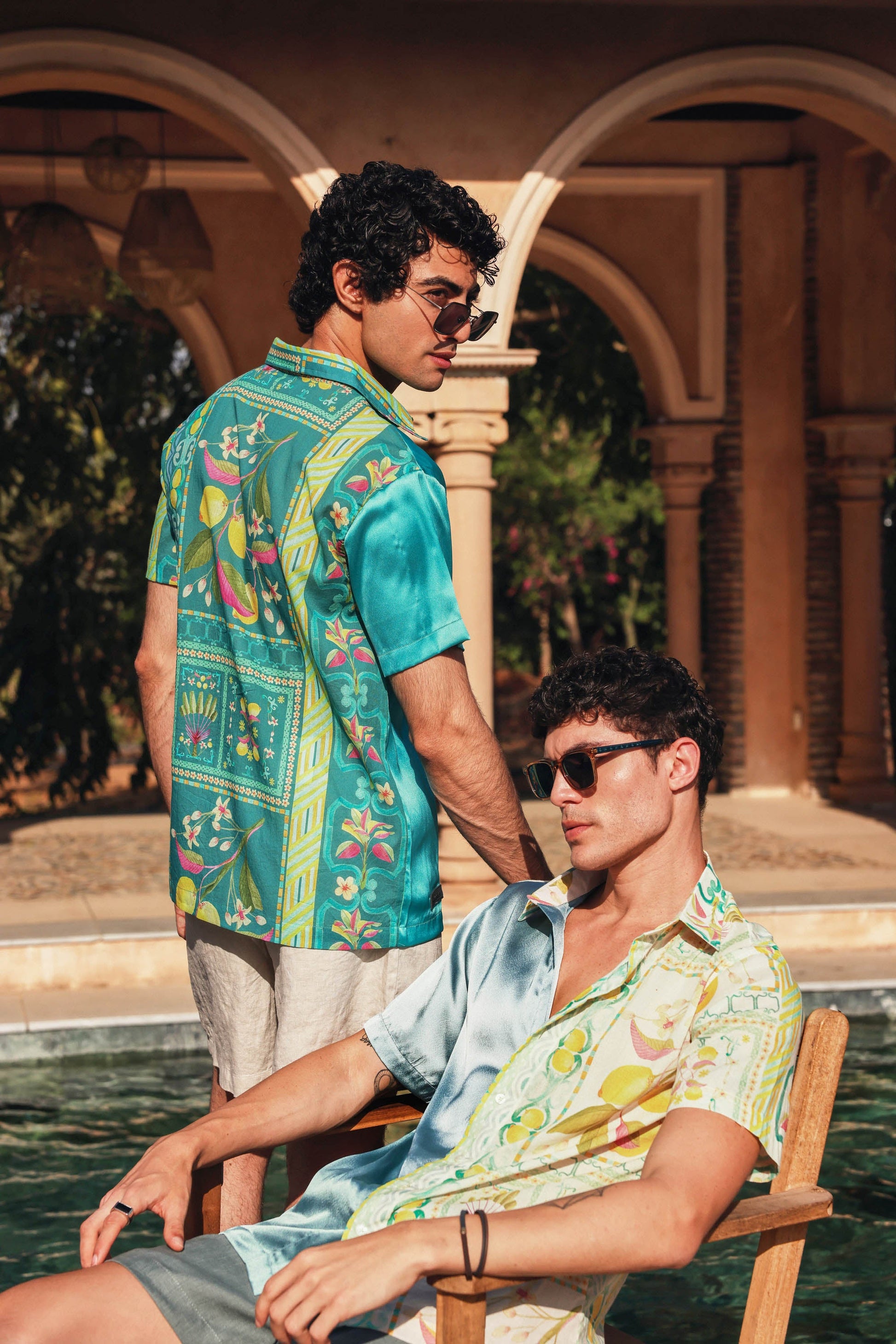 Printed Mul Satin Shirt Blue | PrimalGray at Broadway