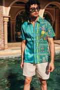 Printed Mul Satin Shirt Blue | PrimalGray at Broadway