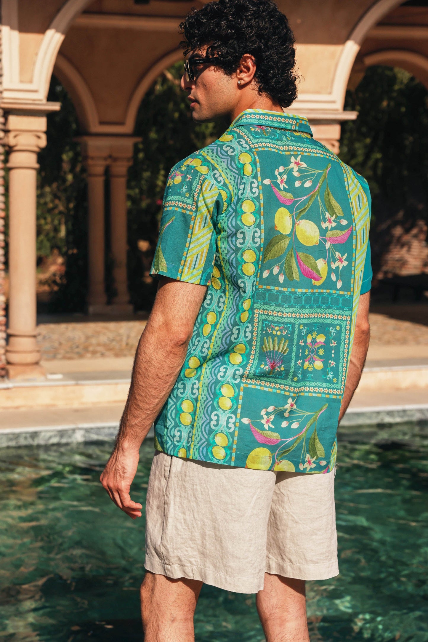 Printed Mul Satin Shirt Blue | PrimalGray at Broadway