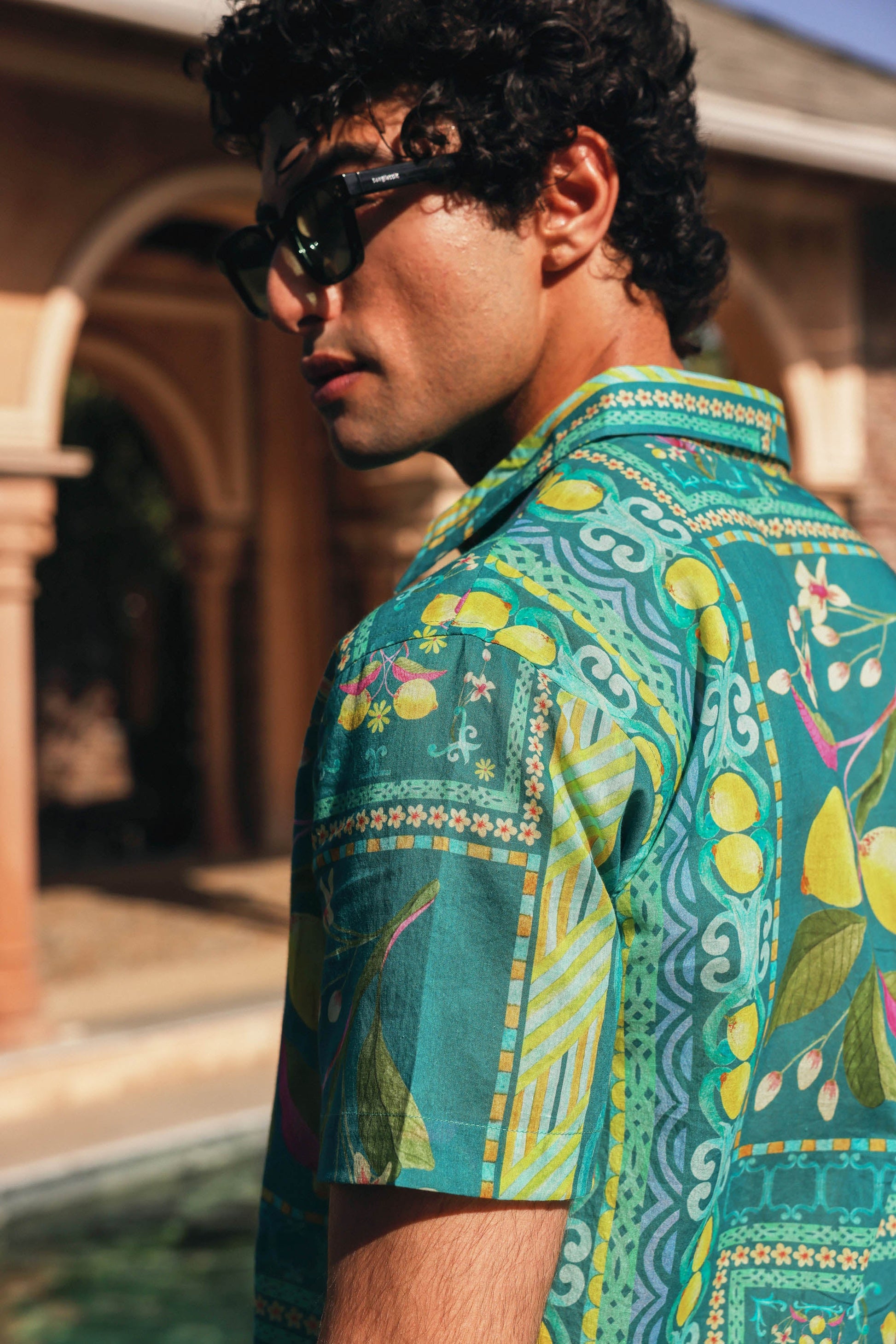 Printed Mul Satin Shirt Blue | PrimalGray at Broadway