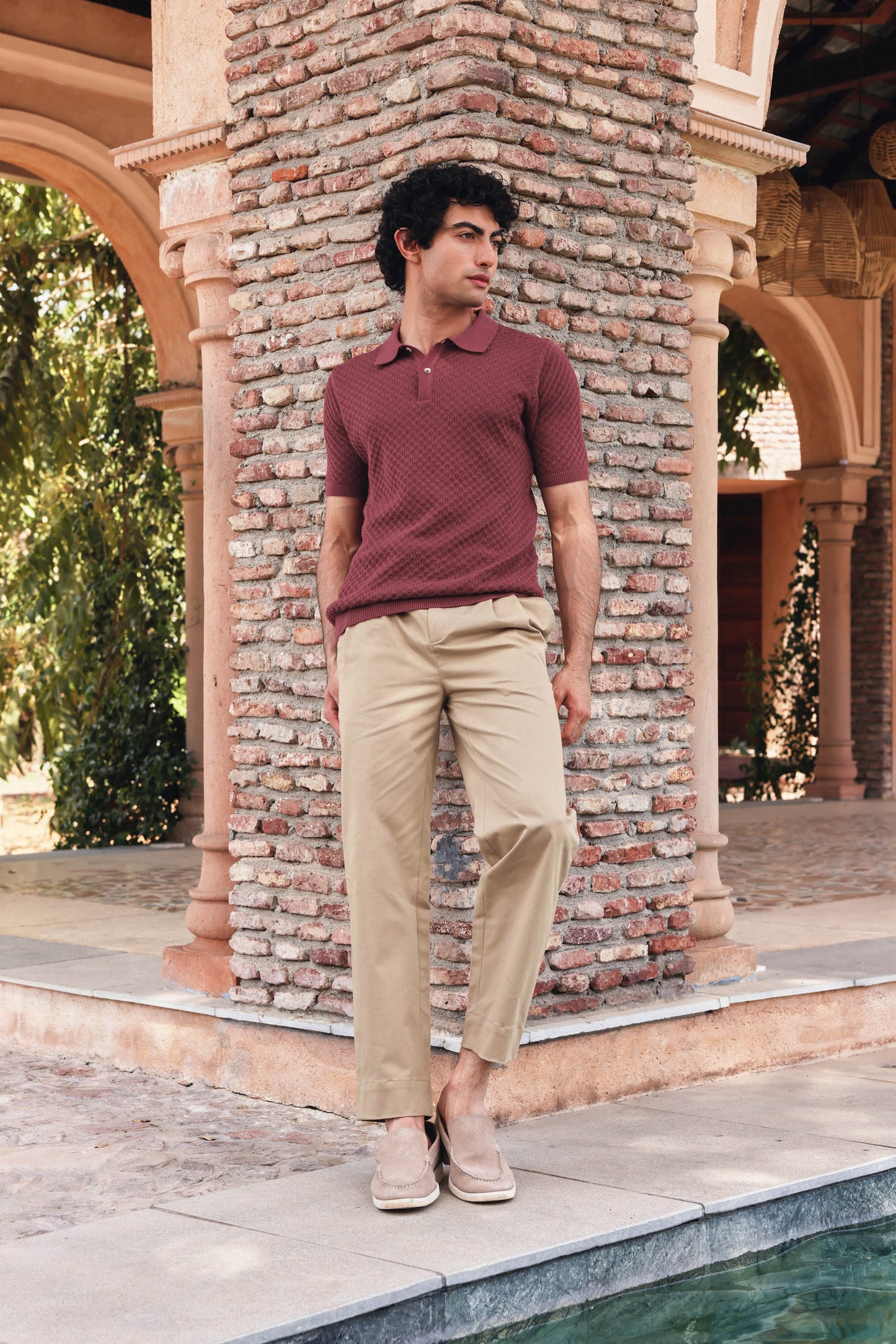 Signature Pointelle Polo Cotton T-shirt