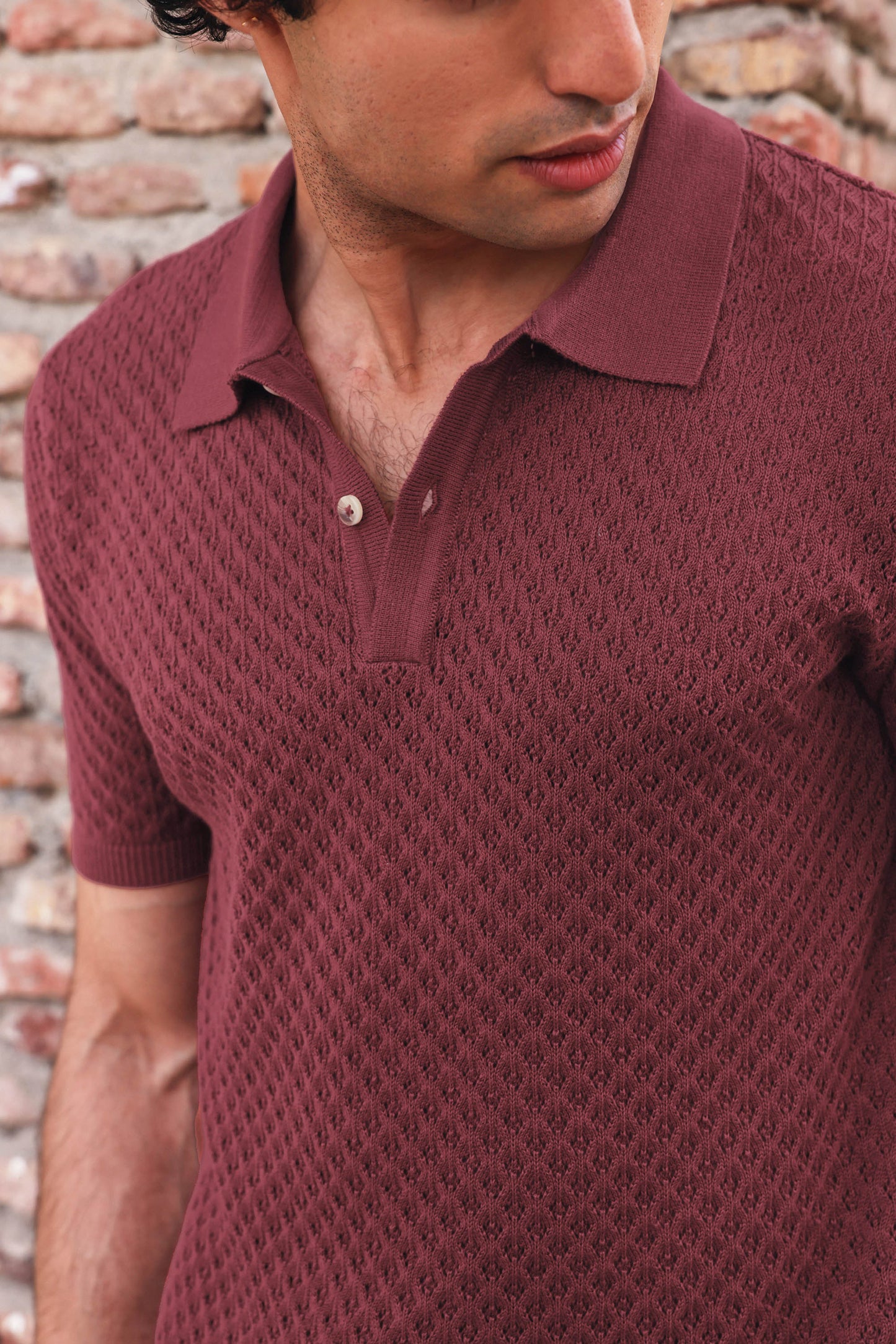 Signature Pointelle Polo Cotton T-shirt