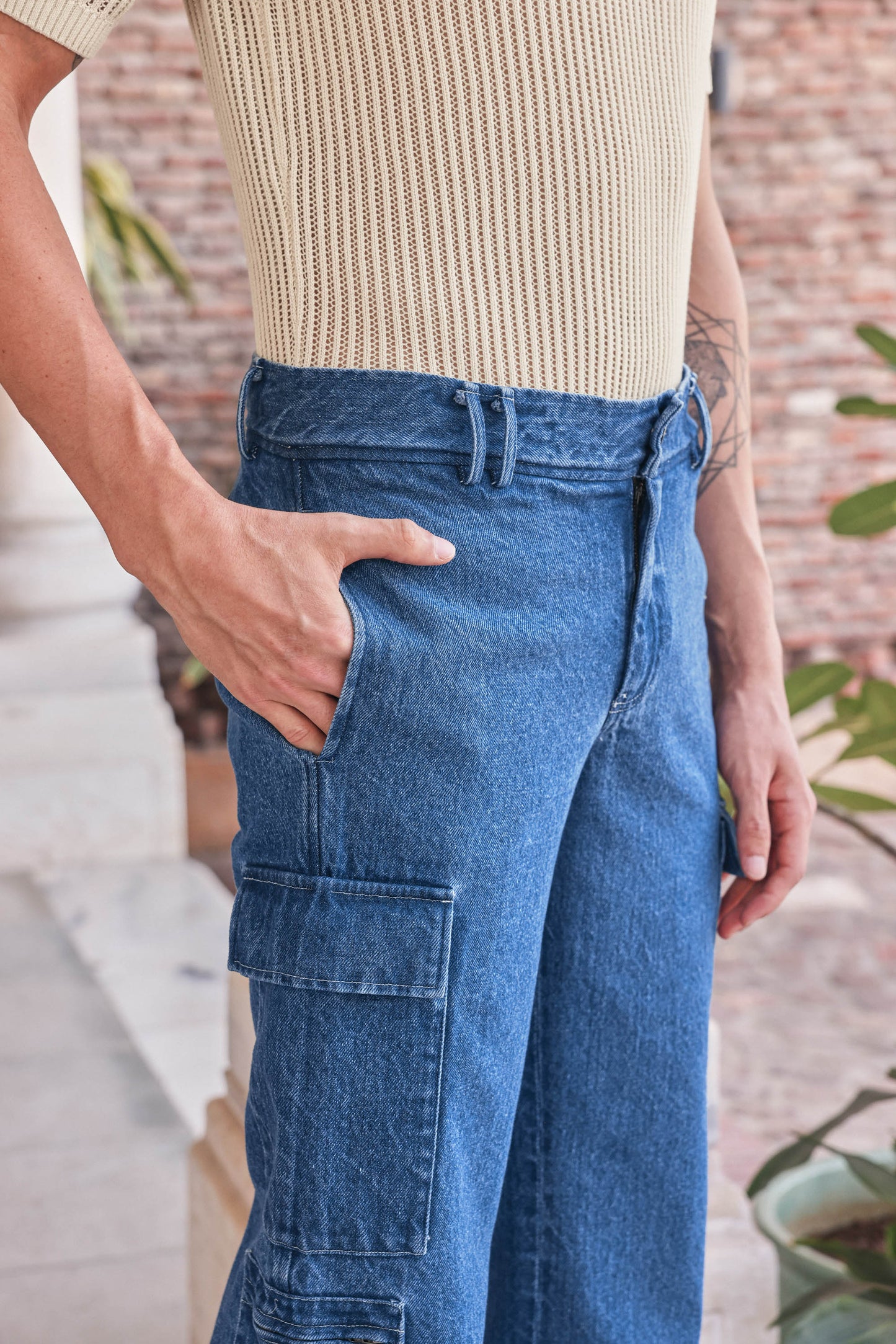 Denim Relaxed Fit Cargo Pant - Denim | PrimalGray at Broadway