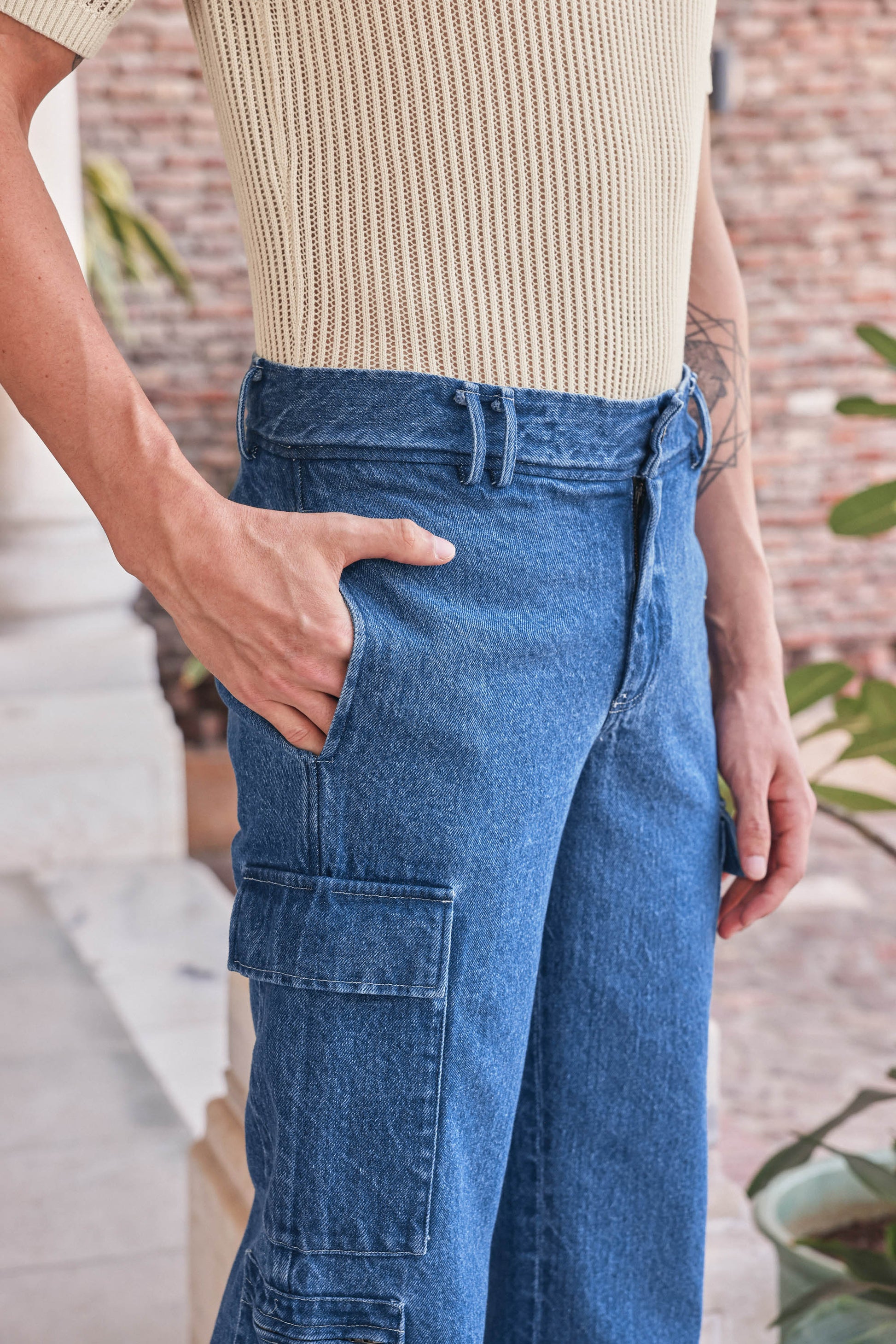 Denim Relaxed Fit Cargo Pant - Denim | PrimalGray at Broadway