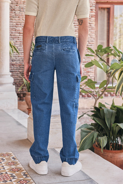 Denim Relaxed Fit Cargo Pant - Denim | PrimalGray at Broadway