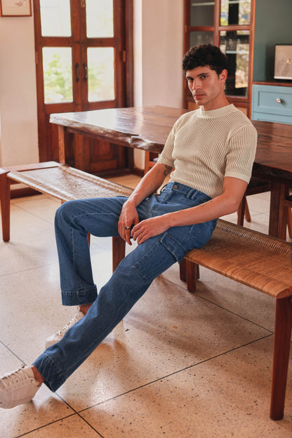 Denim Relaxed Fit Cargo Pant - Denim | PrimalGray at Broadway