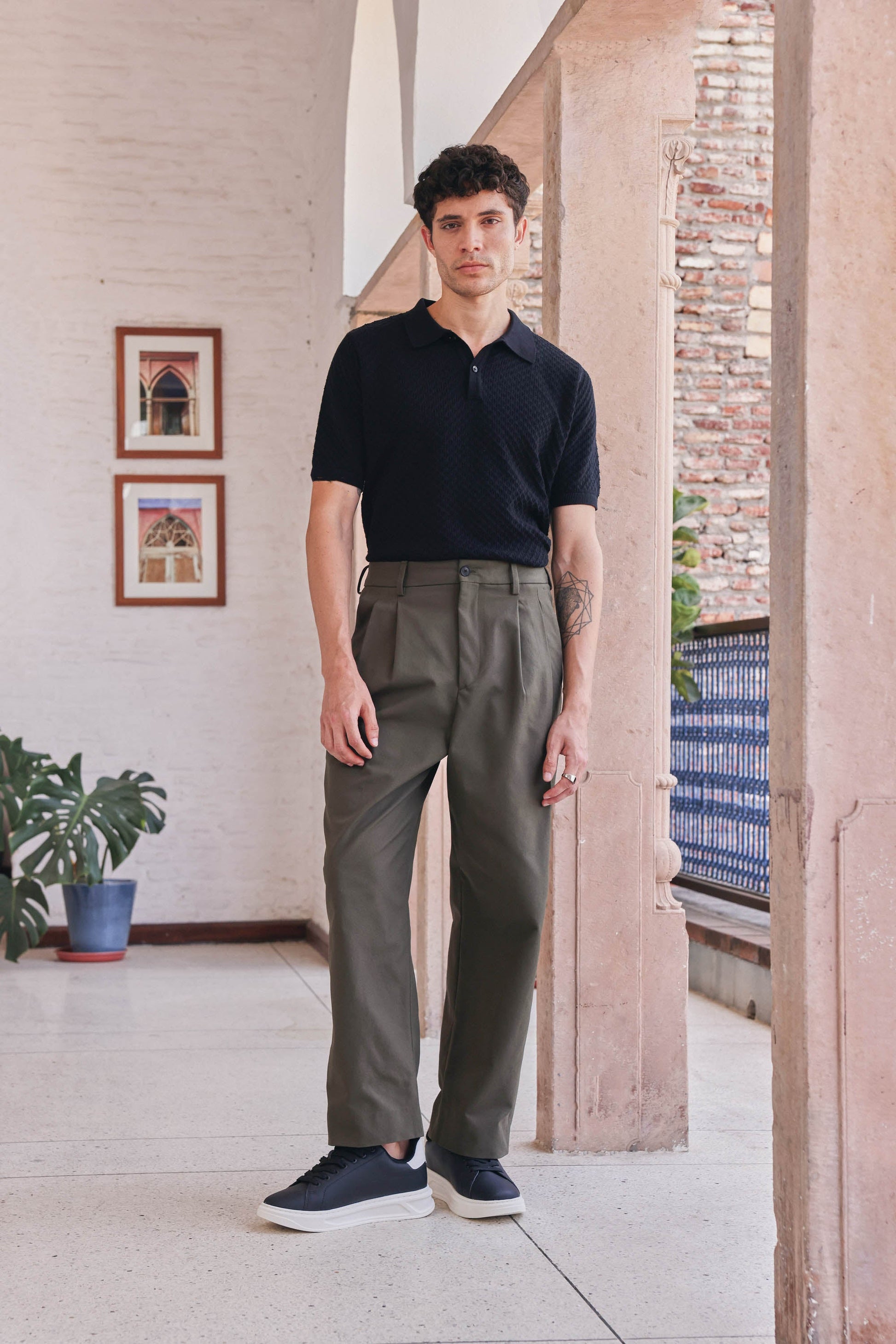 Signature Pointelle Polo Cotton T-shirt | PrimalGray at Broadway