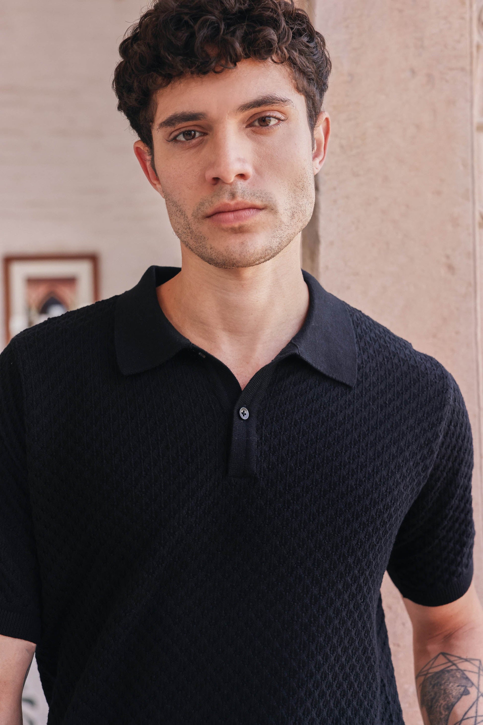 Signature Pointelle Polo Cotton T-shirt | PrimalGray at Broadway