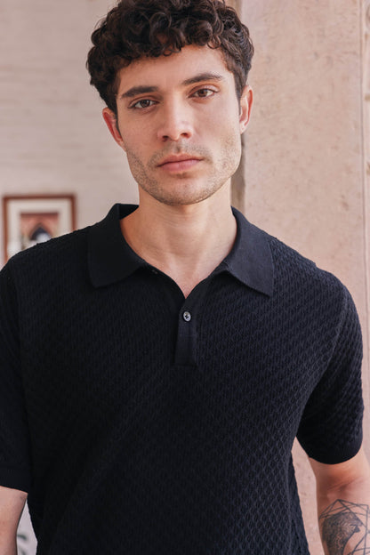 Signature Pointelle Polo Cotton T-shirt | PrimalGray at Broadway