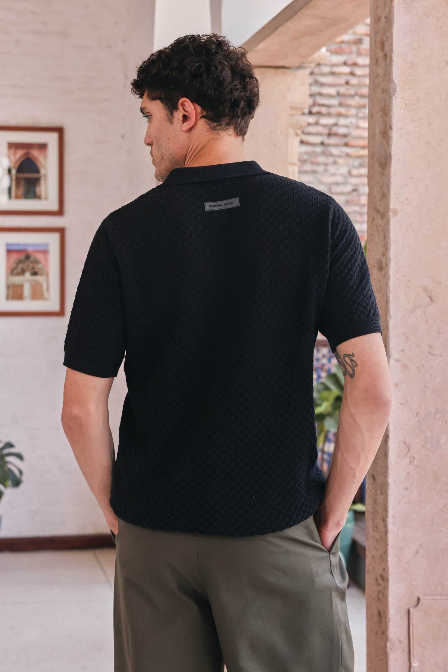 Signature Pointelle Polo Cotton T-shirt | PrimalGray at Broadway