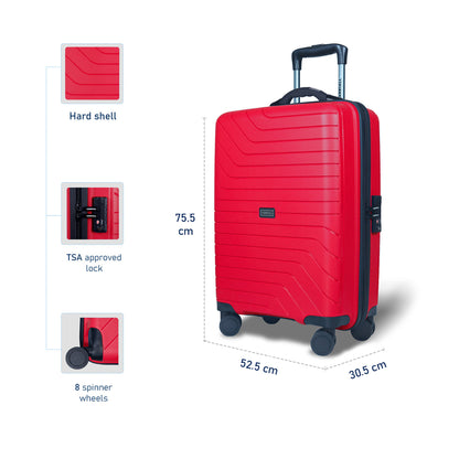 Carriall Groove Polypropylene (75 cm) Red Smart Check-in Trolley Luggage with inbuilt Weighing Scale