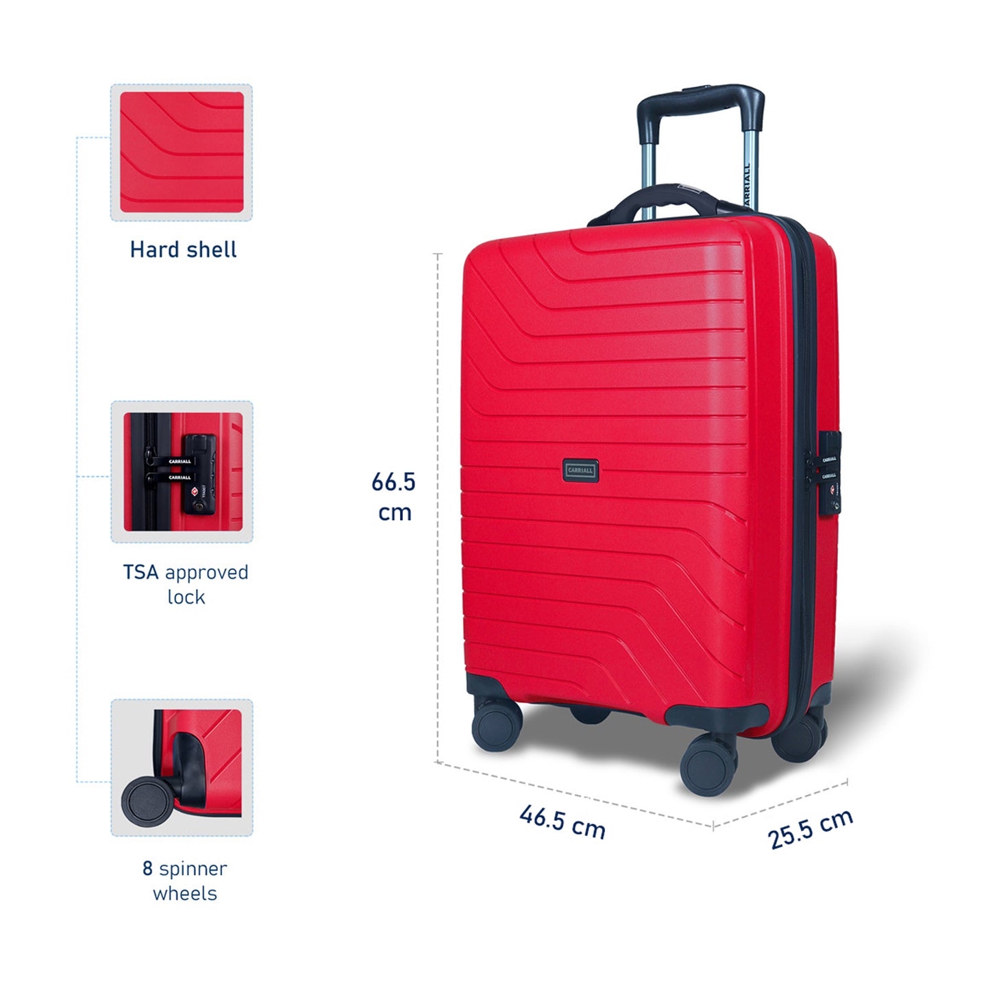 Carriall Groove Polypropylene (65 cm) Red Smart Check-in Trolley Luggage with inbuilt Weighing Scale